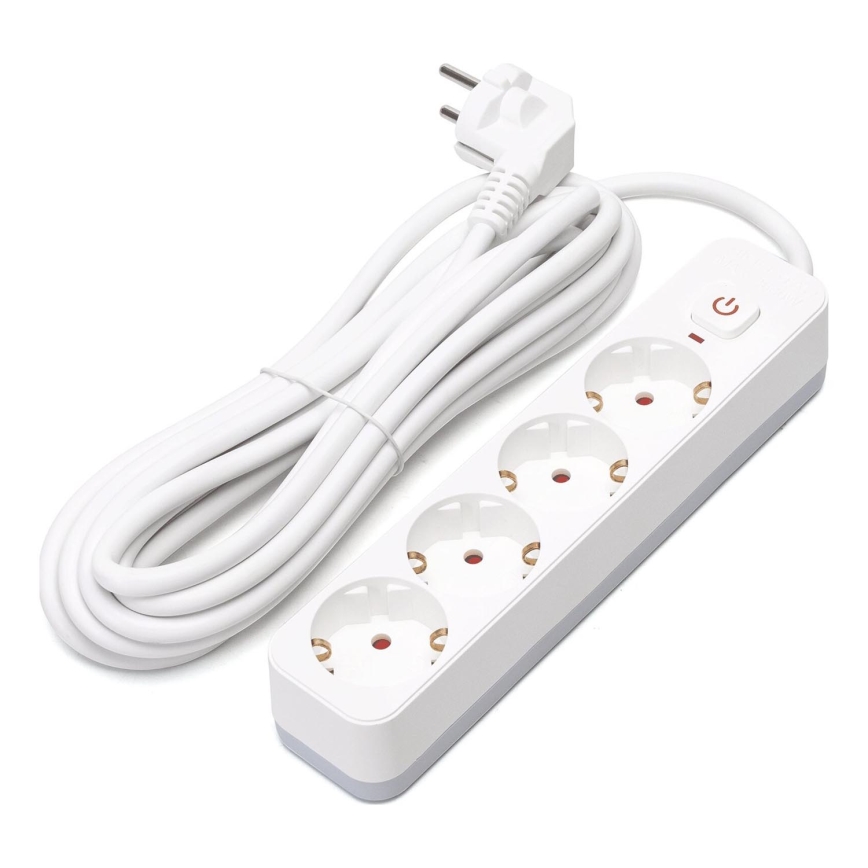 Aigostar - Rallonge avec interrupteur 4Z Type F 5m SCHUKO blanc