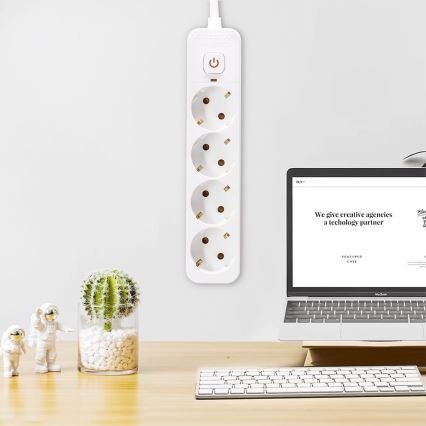 Aigostar - Rallonge avec interrupteur 4Z Type F 5m SCHUKO blanc