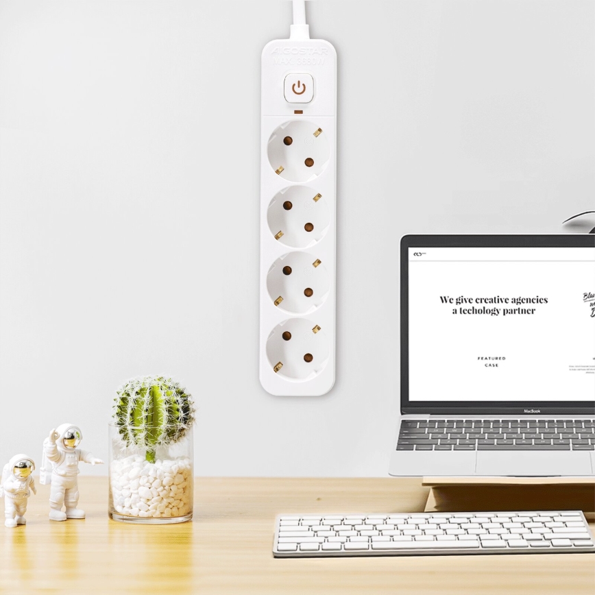 Aigostar - Rallonge avec interrupteur 4Z Type F 5m SCHUKO blanc