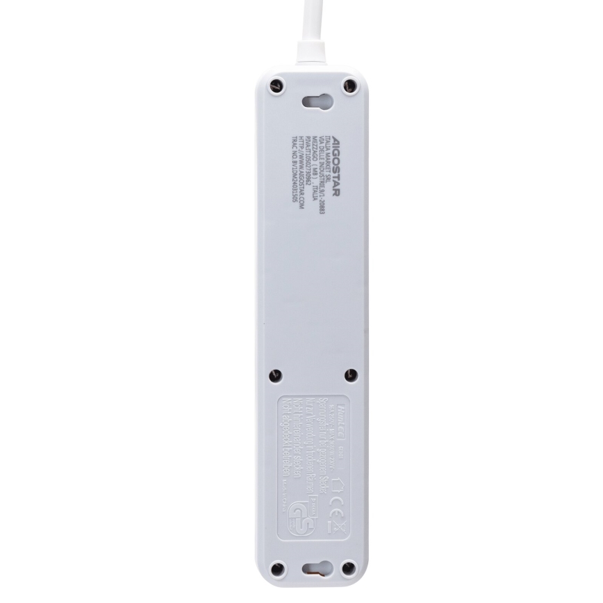 Aigostar - Rallonge avec interrupteur 4Z Type F 5m SCHUKO blanc