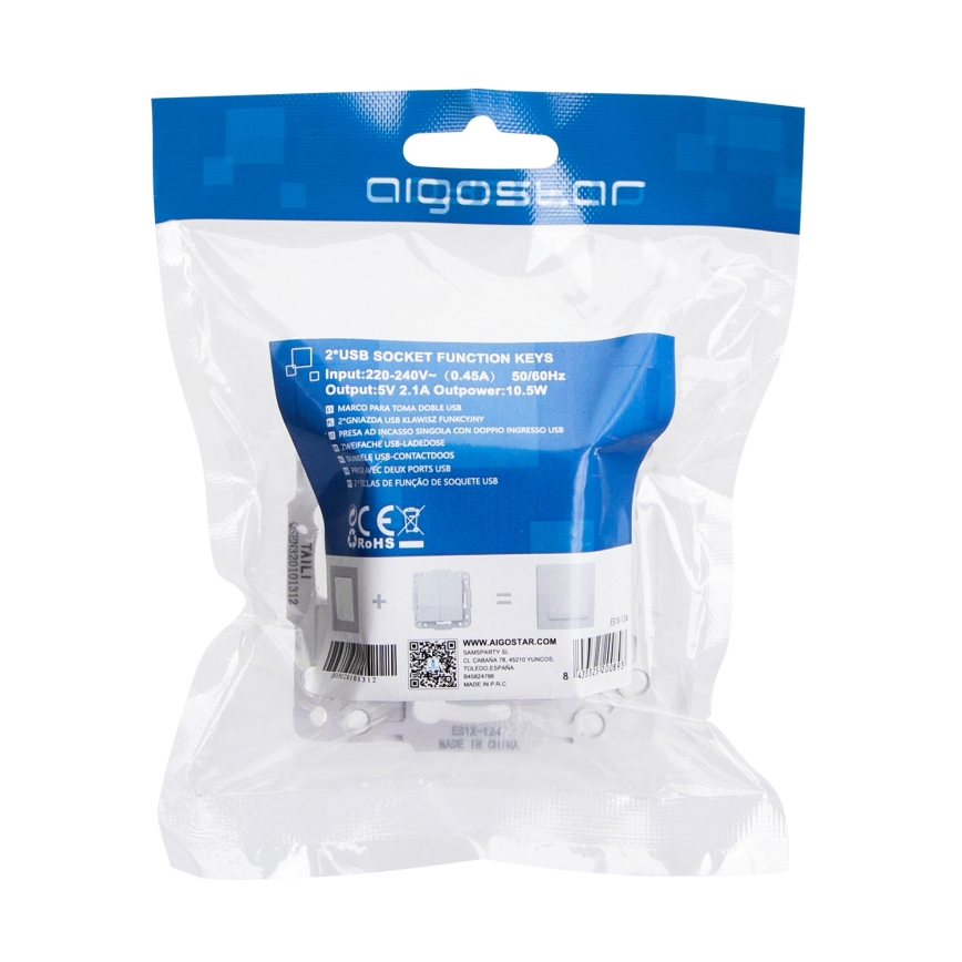 Aigostar - randloos USB-voedingsstopcontact 2x USB-A zilver