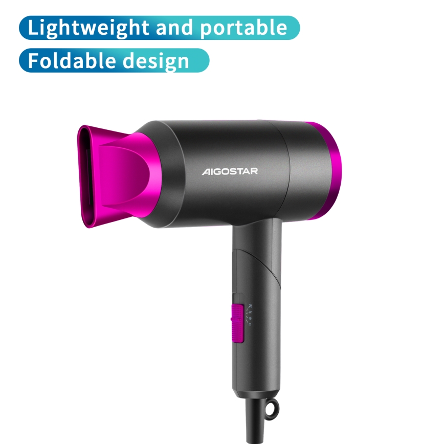 Aigostar - Reisföhn 1800W/230V paars/zwart