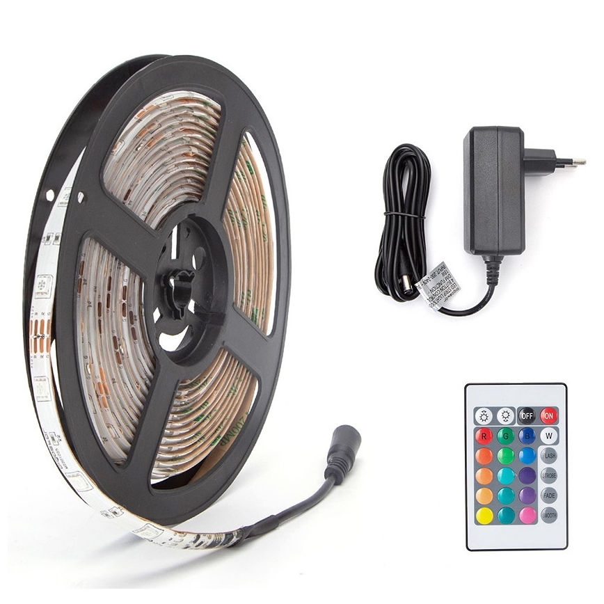 Aigostar - RGB Dimbaar LED Strip 5m, 24W, 12/230V, IP65 + Remote Control