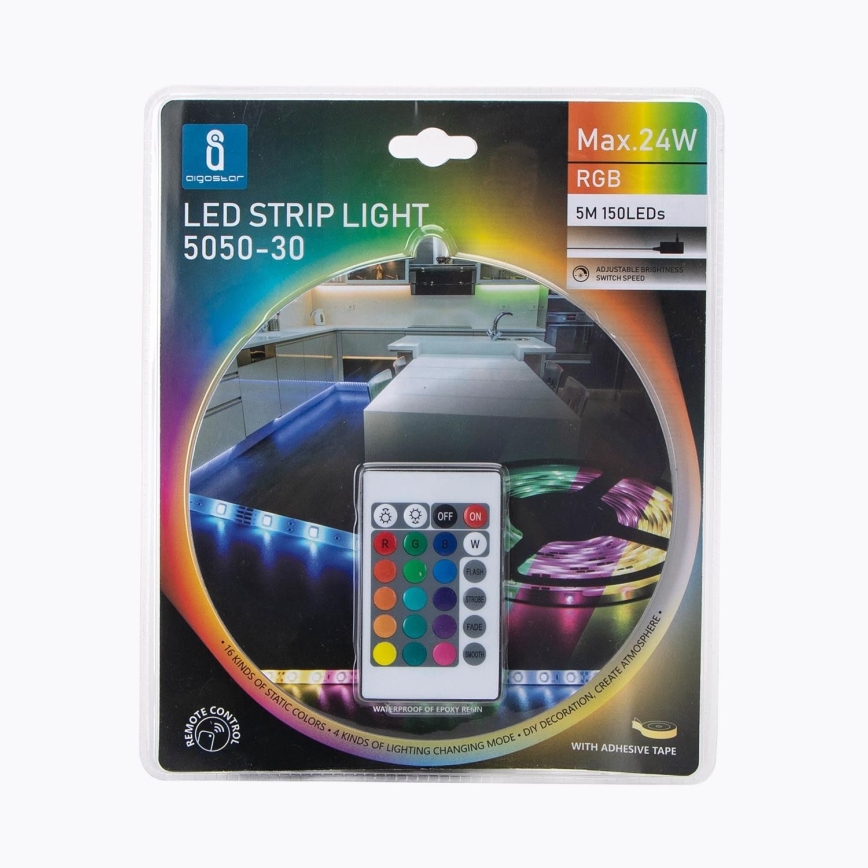 Aigostar - Ruban à intensité variable d'extérieur LED RGB 5m LED/24W/12/230V IP65 + Télécommande