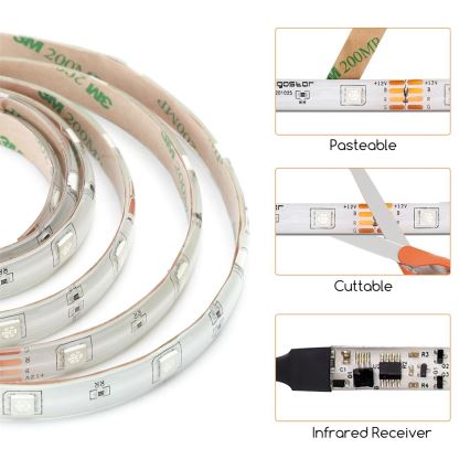 Aigostar - Ruban d'extérieur à intensité variable LED RGB LED/24W/12/230V IP65 + télécommande