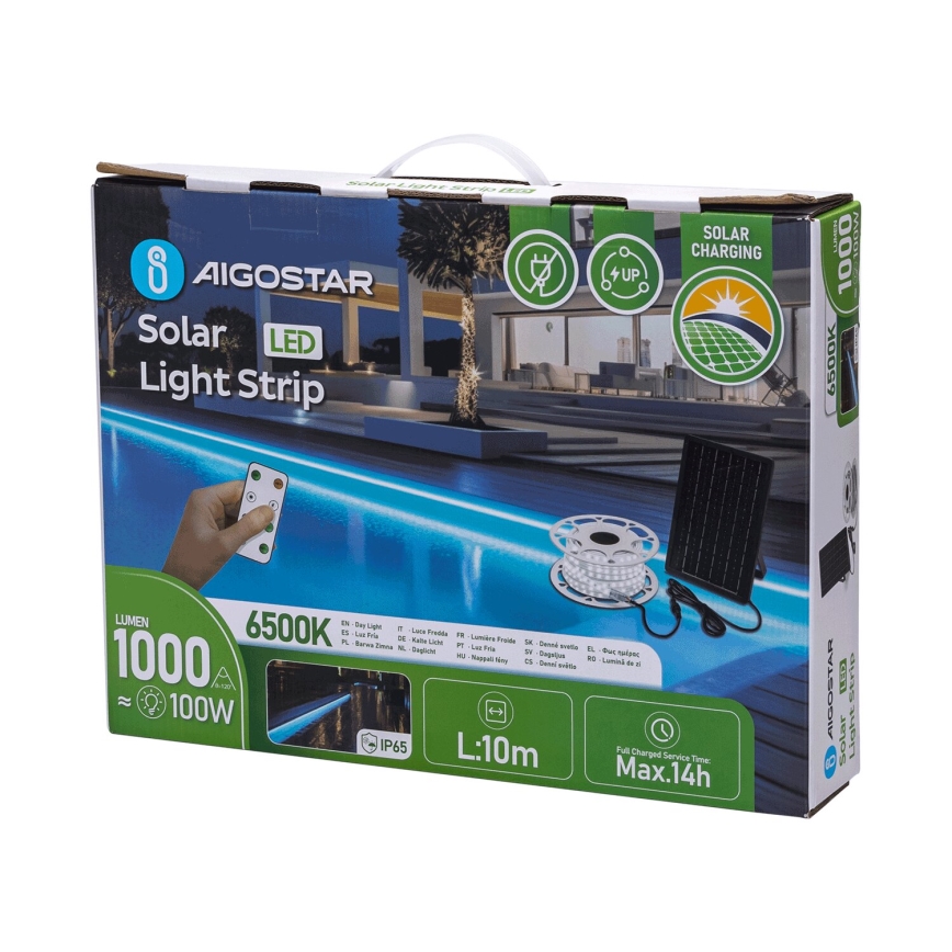 Aigostar - Bande LED solaire dimmable LED/20W/3,2V 20 m 2700K IP65 20000 mAh + télécommande