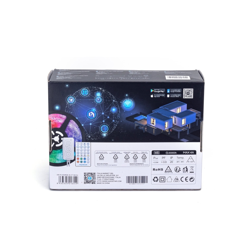 Aigostar - Ruban RGBW à intensité variable LED/48W/12V 2x7,5 m Wi-Fi