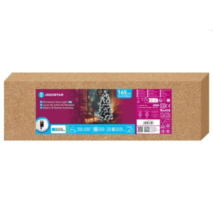 Aigostar - LED Sapin de Noël extérieur 165xLED/8 fonctions 1,5 m IP44 blanc froid