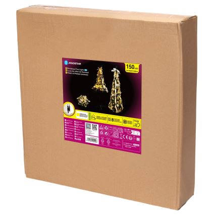 Aigostar - Arbre de Noël LED extérieur 150 LED, 1,8 m, IP44, blanc/doré, blanc chaud