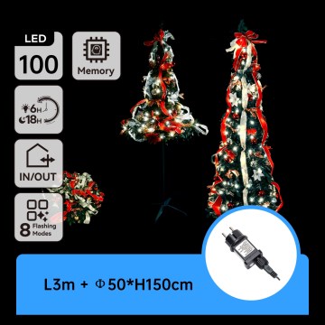 Aigostar - Sapin de Noël LED d'extérieur 100 LED 1,5 m IP44 rouge et blanc froid