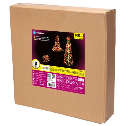 Aigostar - Arbre de Noël LED d'extérieur 100 LED 1,5 m IP44 rouge/doré, blanc chaud