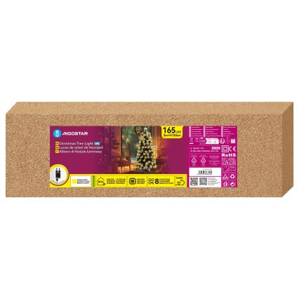 Aigostar - Sapin de Noël LED d'extérieur 165 LED/8 fonctions 1,5 m IP44 blanc chaud