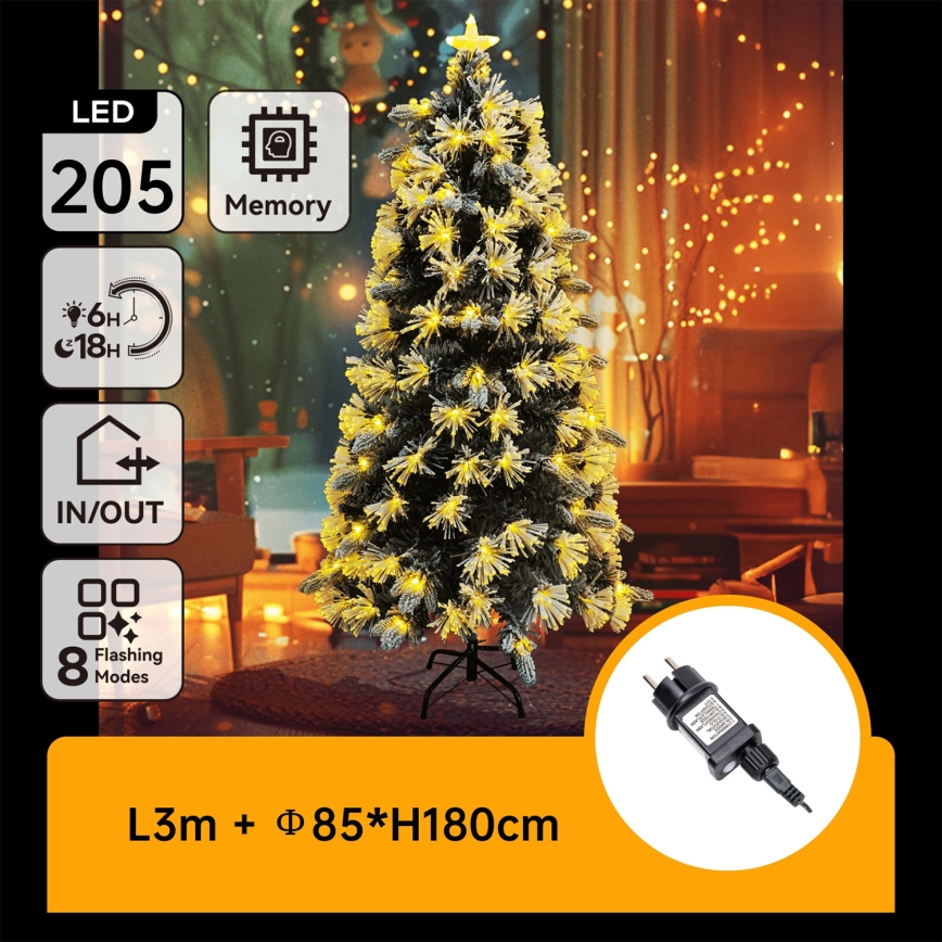 Aigostar - Sapin de Noël LED d'extérieur 205 LED, 8 fonctions, 1,8 m, IP44, blanc chaud