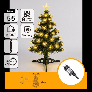 Aigostar - Sapin de Noël LED d'extérieur 55 x LED / 8 fonctions 0,6 m IP44 blanc chaud