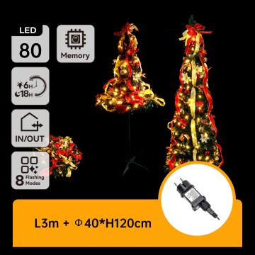 Aigostar - Sapin de Noël LED d'extérieur 80 LED 1,2 m IP44 rouge/or, blanc chaud