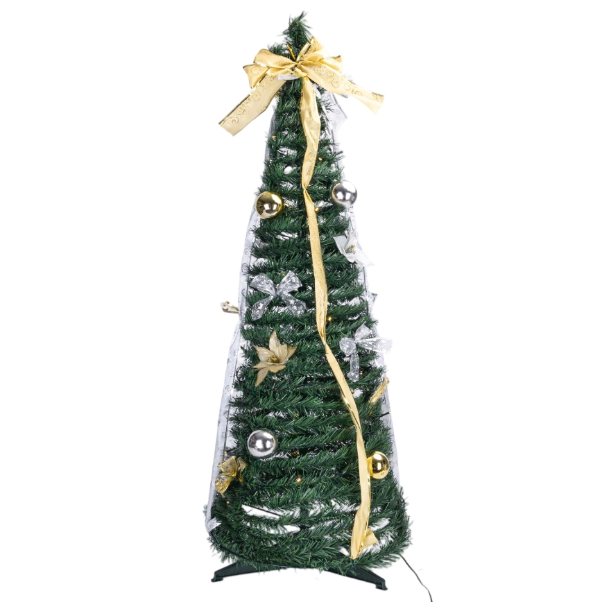 Aigostar - Sapin de Noël LED d'extérieur, 80 LED, 1,2 m, IP44, blanc/or, blanc froid