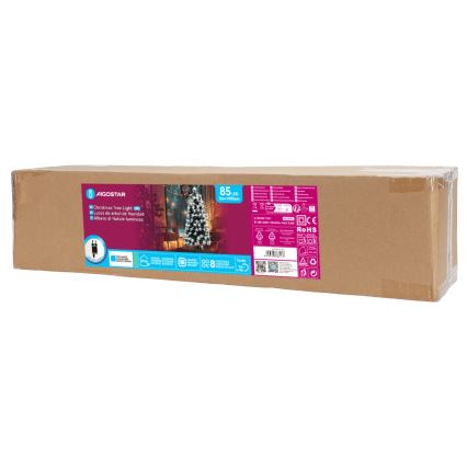 Aigostar - Sapin de Noël LED d'extérieur 85 LED/8 fonctions 0,9 m IP44 blanc froid