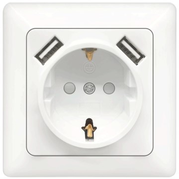 Aigostar - SCHUKO-wandcontactdoos 250V + 2x USB met afdekraam wit