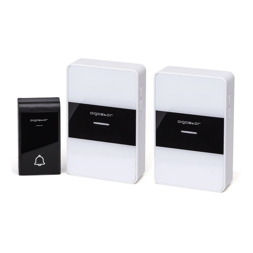 Aigostar - SET 2x Draadloze deurbel 3xAA/12V IP44 wit/zwart