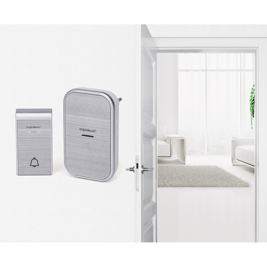 Aigostar - SET 2x Draadloze deurbel met stekker 230V/12V IP44 zilver