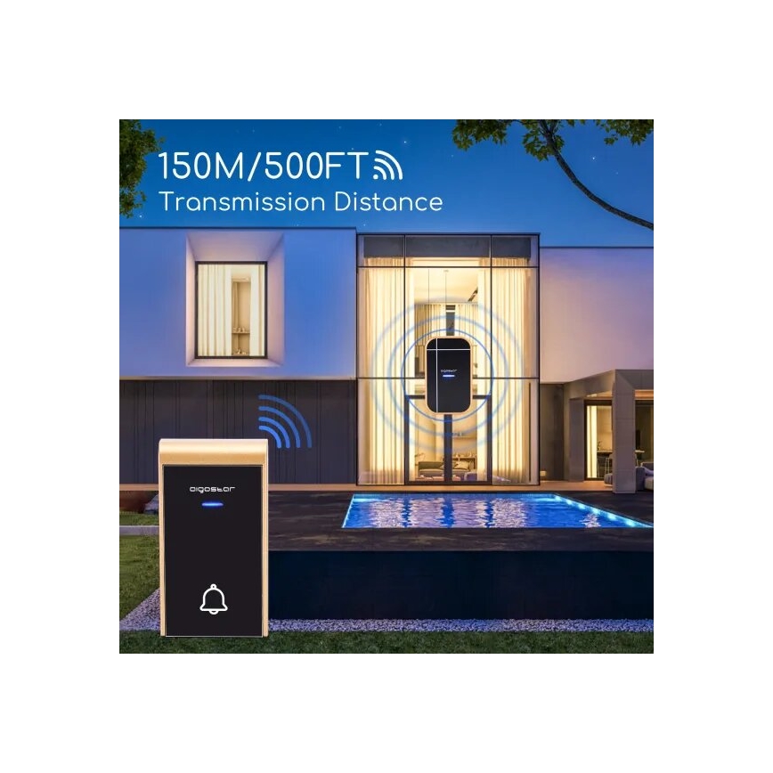 Aigostar - SET 2x Sonnette sur prise sans fil 230V IP44 noir/cuivre