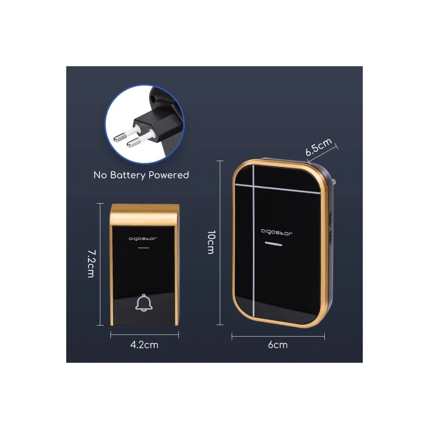 Aigostar - SET 2x Sonnette sur prise sans fil 230V IP44 noir/cuivre