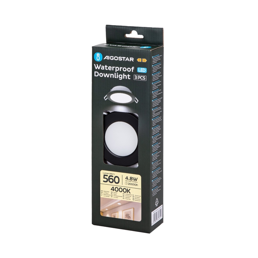 Aigostar - SET 3x Hangende LED plafondverlichting voor buiten LED/4,8W/230V 4000K IP65 zwart