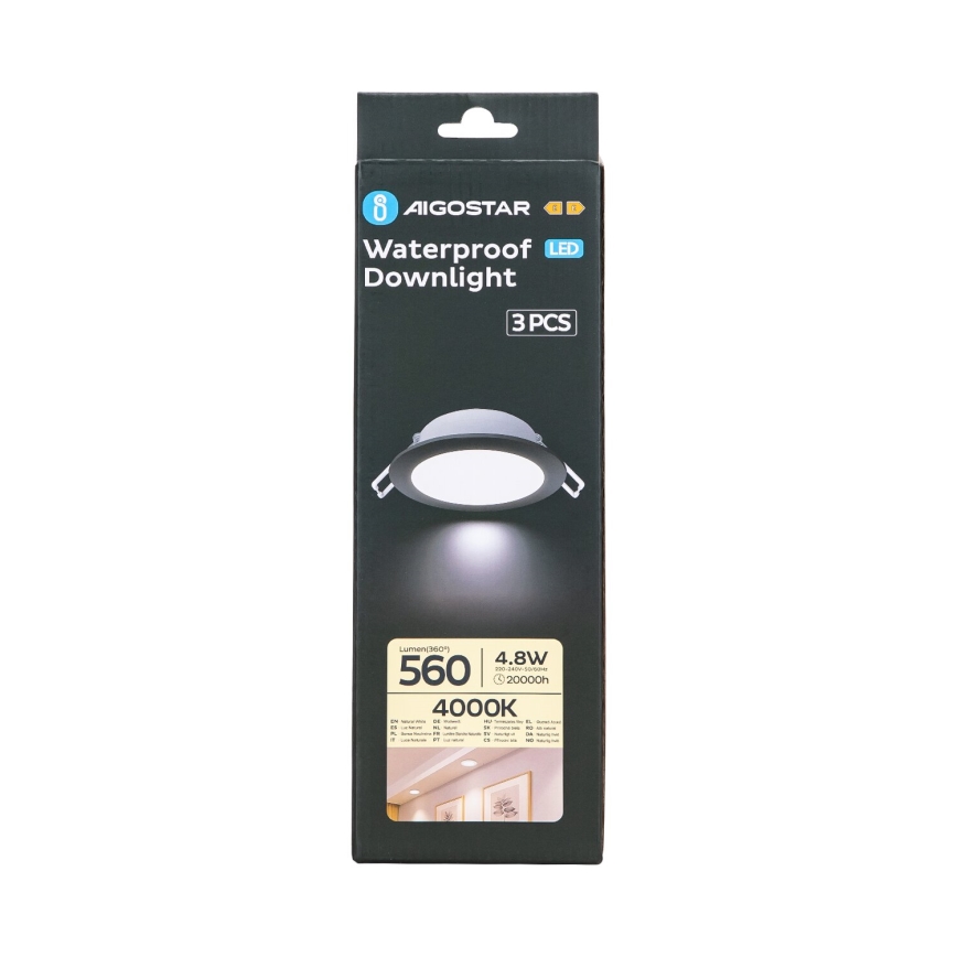 Aigostar - SET 3x Hangende LED plafondverlichting voor buiten LED/4,8W/230V 4000K IP65 zwart