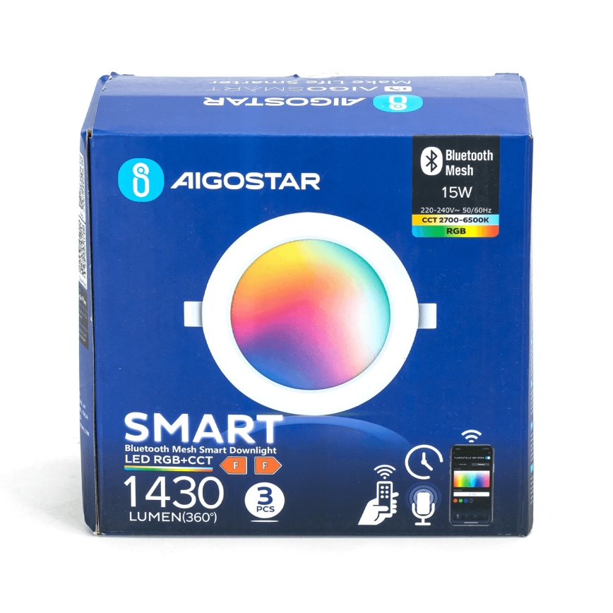 Aigostar - Set van 3 dimbare LED RGBW inbouwspots MESH LED/15W/230V 2700K-6500K Ø17 cm