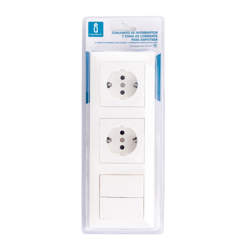 Aigostar - SET van 2x Stopcontact met schakelaar 2x16A/250V SCHUKO