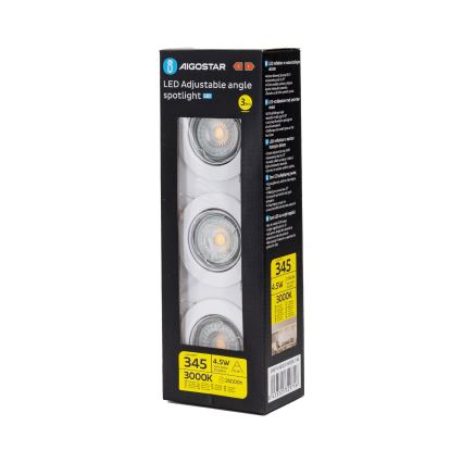Aigostar - set van 3 LED-inbouwspots 1xGU10/4,5W/230V 3000K wit