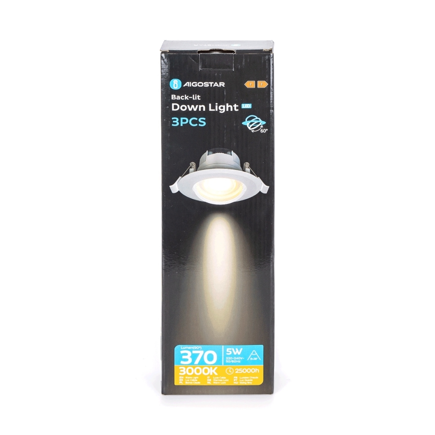 Aigostar - Set van 3 LED-inbouwspots 5W/230V 3000K Ø 8,5 cm wit