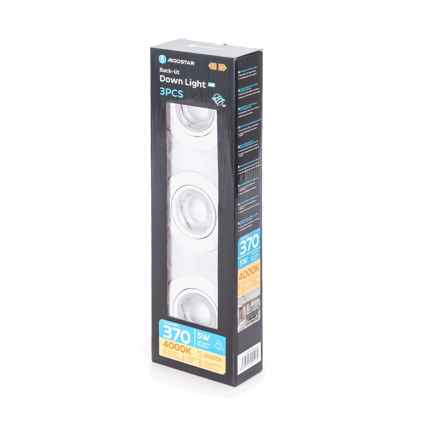 Aigostar - Set van 3 LED inbouwspots LED/5W/230V 4000K Ø 8,5 cm wit
