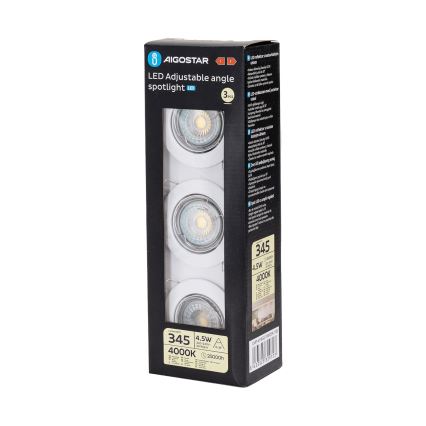 Aigostar - Set van 3x LED inbouwspot 1xGU10/4,5W/230V 4000K wit