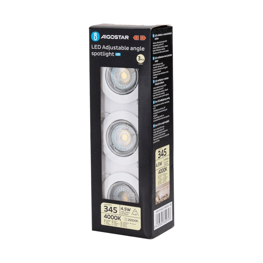 Aigostar - Set van 3x LED inbouwspot 1xGU10/4,5W/230V 4000K wit