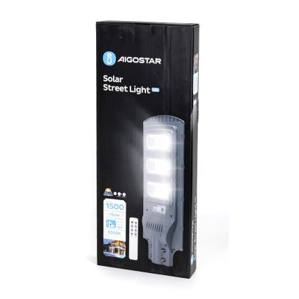 Aigostar - LED straatlantaarn op zonne-energie met bewegings- en schemersensor LED/150W/3,2V 15000mAh IP65 6500K + afstandsbediening