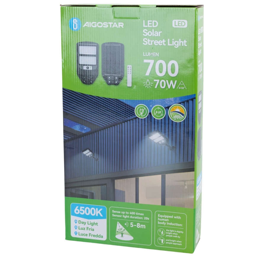 Aigostar - Solar LED Straatlamp met sensor LED/70W/3,2V 4000mAh IP65 6500K + afstandsbediening