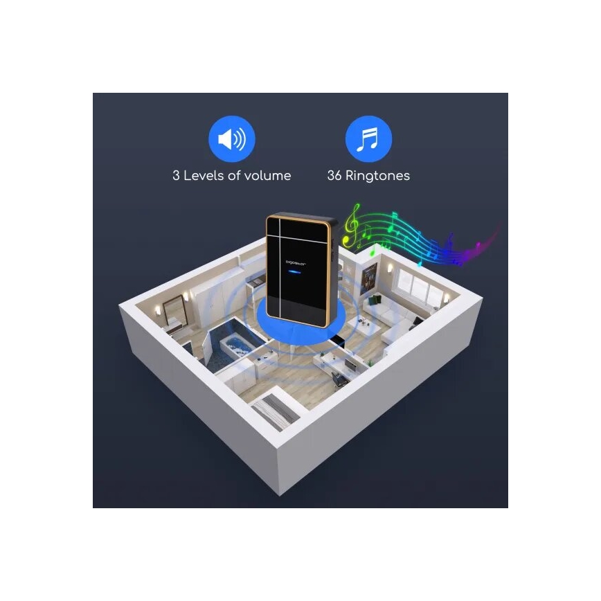 Aigostar - Sonette sans fil à brancher 3xAA IP44 noire/cuivre