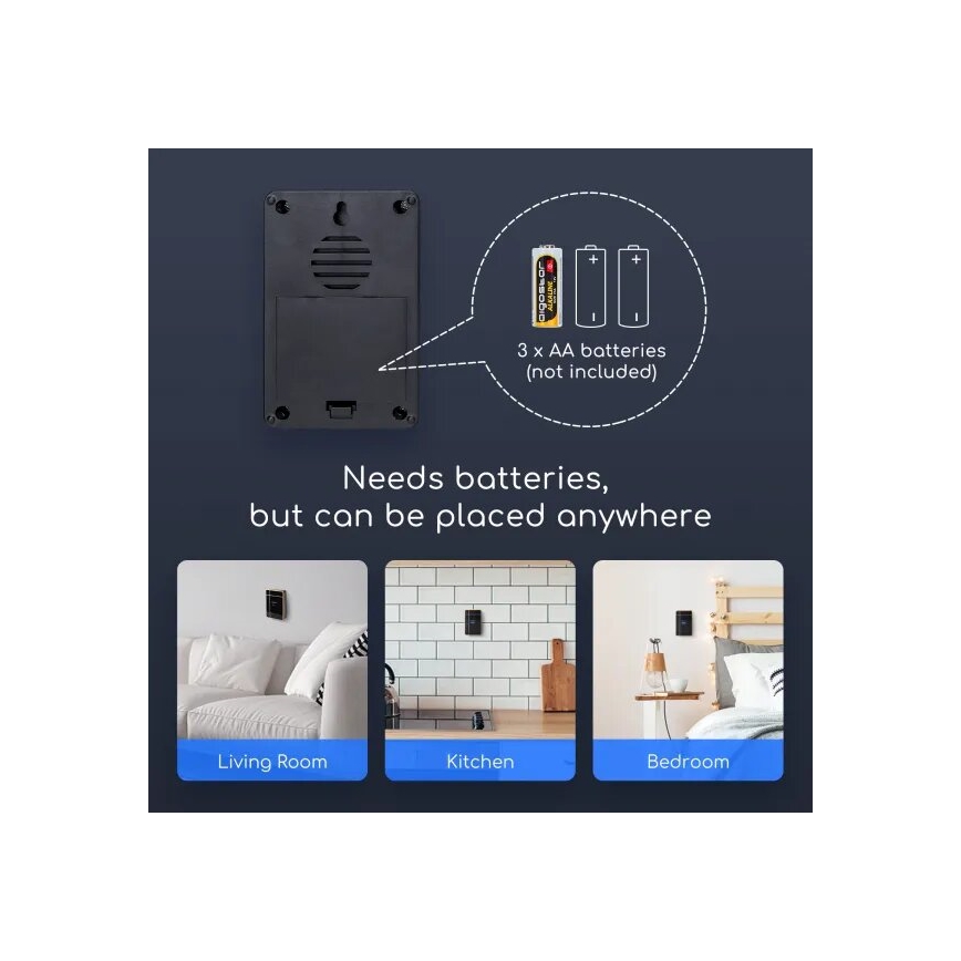 Aigostar - Sonette sans fil à brancher 3xAA IP44 noire/cuivre