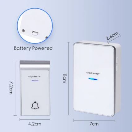 Aigostar - Sonnette sans fil 3xAA/12V IP44 blanc/argent