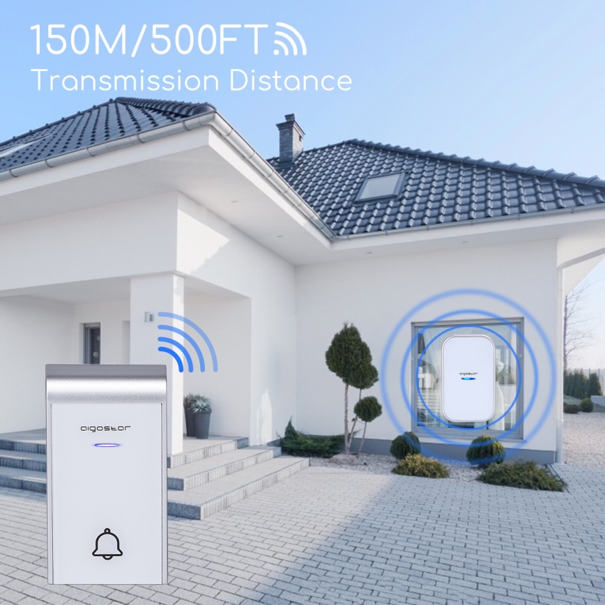 Aigostar - Sonnette sans fil à brancher 230V/12V IP44 blanc