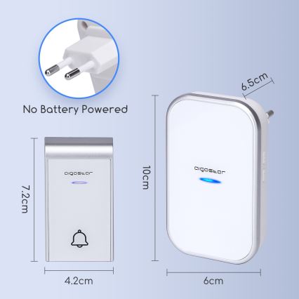 Aigostar - Sonnette sans fil à brancher 230V/12V IP44 blanc