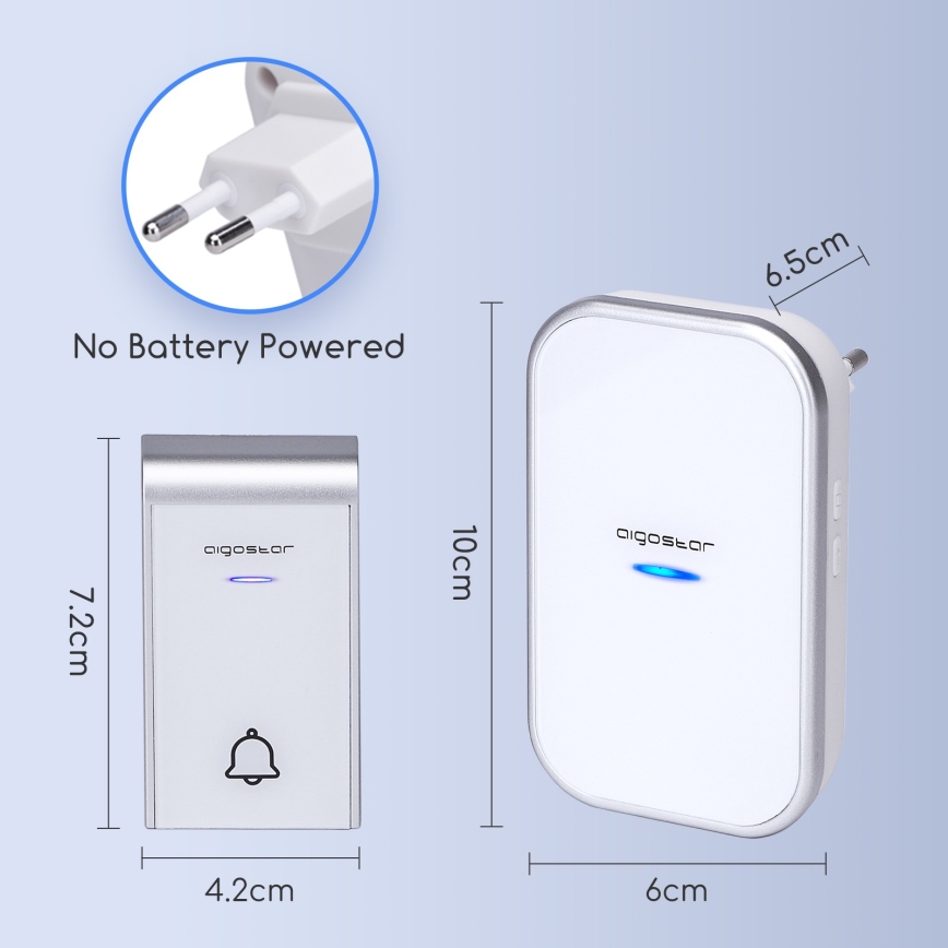 Aigostar - Sonnette sans fil à brancher 230V/12V IP44 blanc