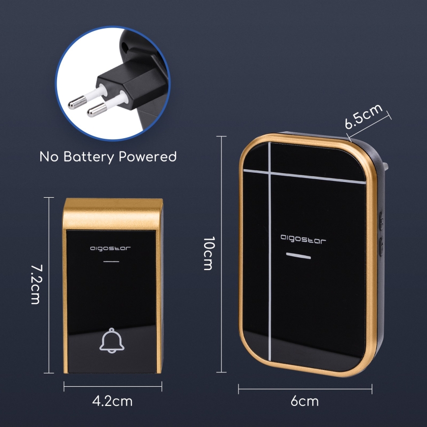 Aigostar - Sonnette sans fil à brancher 230V/12V IP44 noir