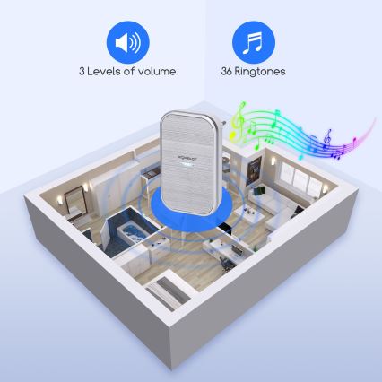 Aigostar - Sonnette sans fil à brancher sur prise 230V/12V IP44, argentée