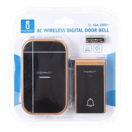 Aigostar - Sonnette sans fil à brancher sur prise 230V/12V IP44 noire