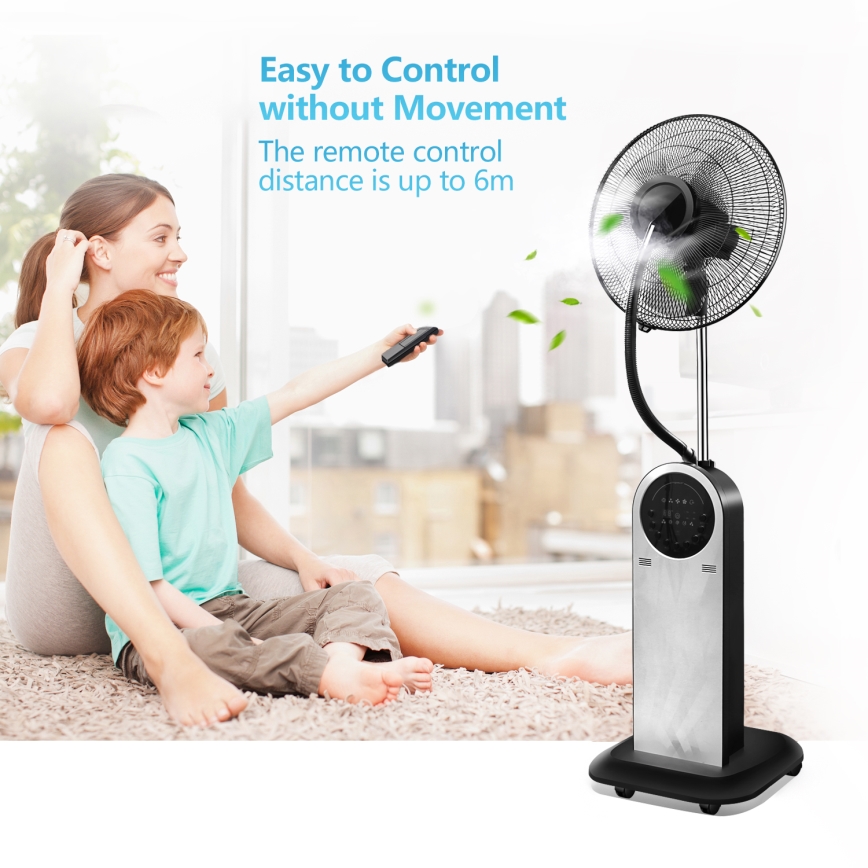 Aigostar - Staande ventilator met misteffect 95W/230V zwart/grijs + afstandsbediening