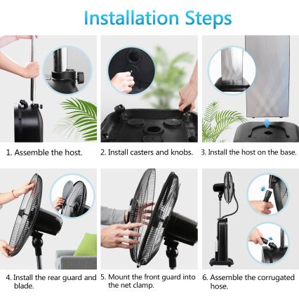 Aigostar - Staande ventilator met misteffect 95W/230V zwart/grijs + afstandsbediening