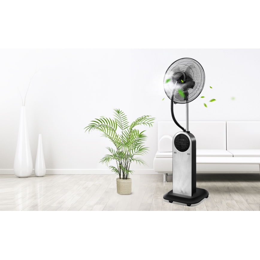 Aigostar - Staande ventilator met misteffect 95W/230V zwart/grijs + afstandsbediening