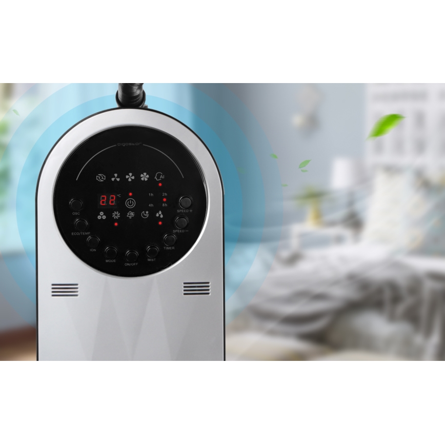 Aigostar - Staande ventilator met misteffect 95W/230V zwart/grijs + afstandsbediening